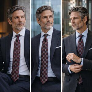 Vintage JASCO Silk Tie Made in Italy – Burgundy Geometric Medallion Necktie